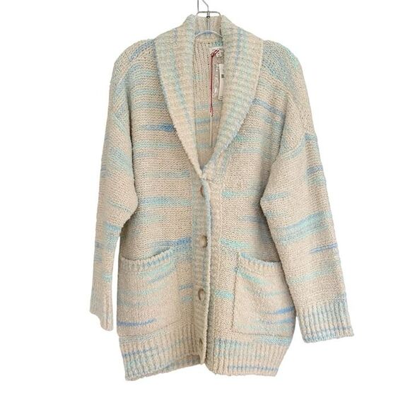 Anthropologie Pilcro OVERSIZED Cardigan Sweater Womens XS Beige Blue Cozy $198 - Picture 5 of 11